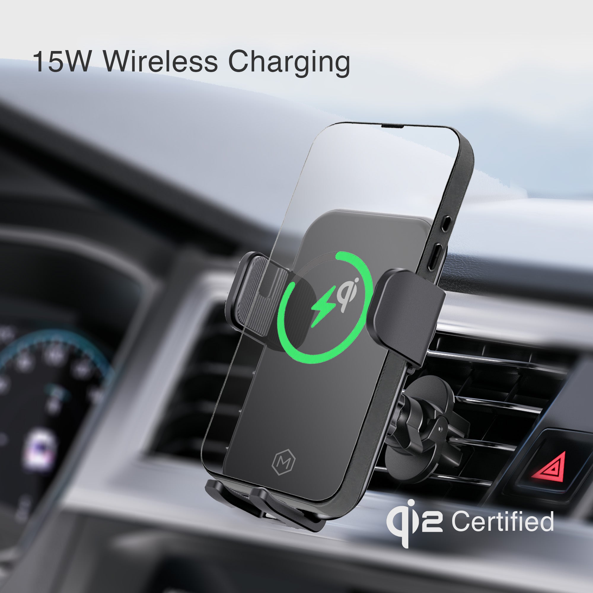 Auto Grip 15W Wireless Car Charger Qi Certified Auto-Clamp Vent for iPhone and Android
