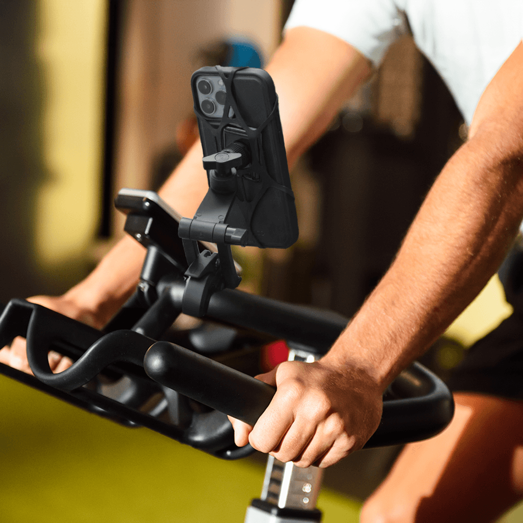 Magnetic Fitness Phone Mount – 360° Adjustable Clamp for Treadmill Bike Gym Racks