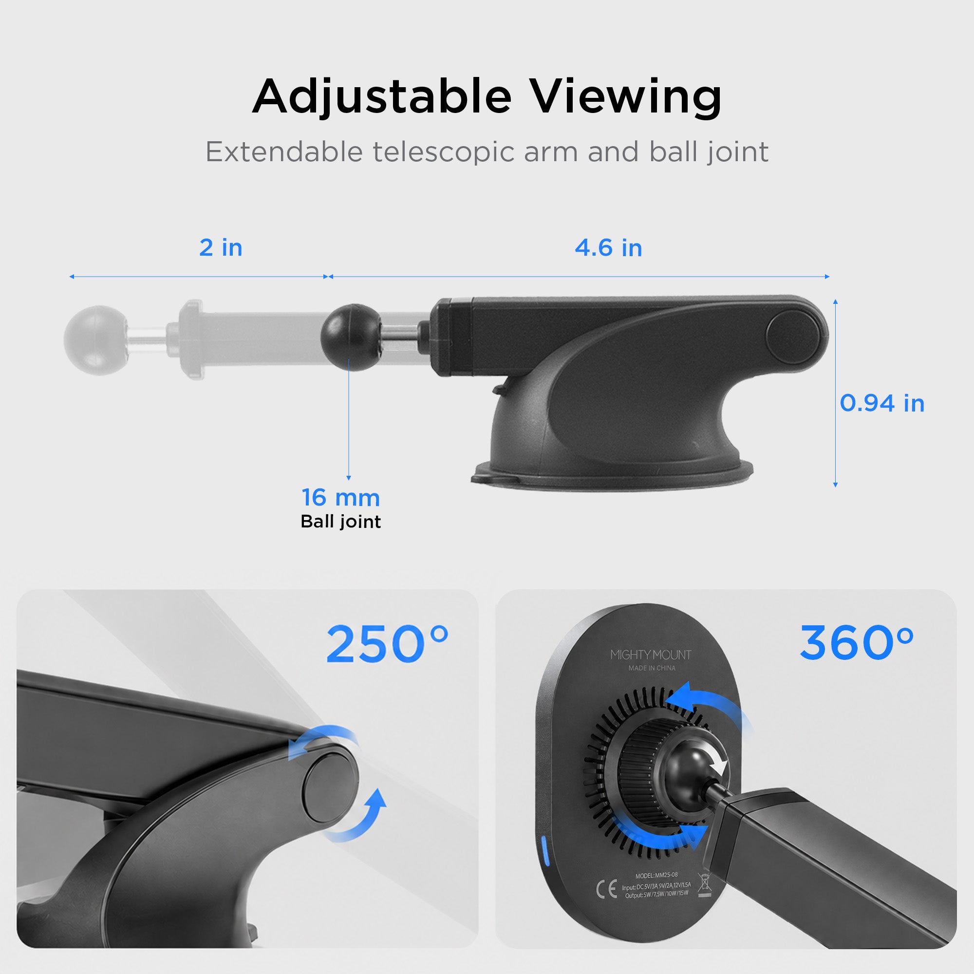 MagSafe Wireless Car Charger Suction Dash Phone Mount for iPhone and Android