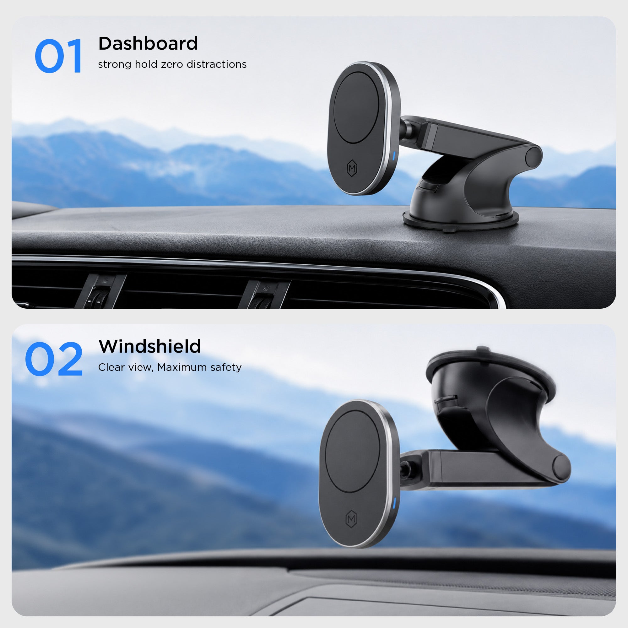 MagSafe Wireless Car Charger Suction Dash Phone Mount for iPhone and Android