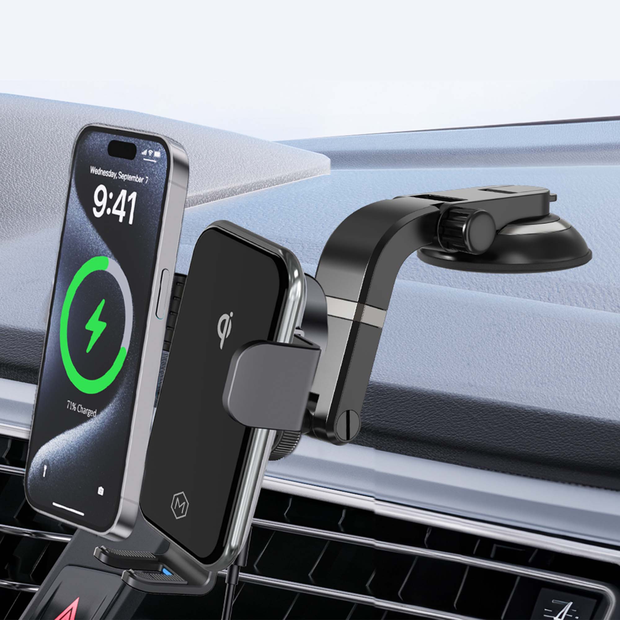 Auto Grip Fast Wireless Car Charger With Multi-Angle Suction Cup Mount - Qi-Certfied