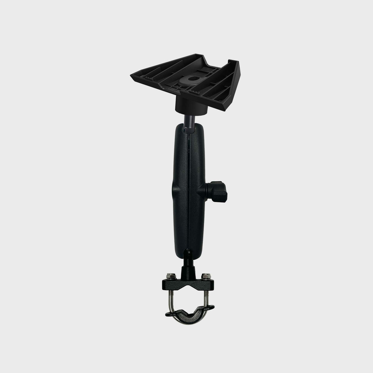 Starlink Mini mounted on a boat railing with a scenic ocean view, showcasing the mount's durability in marine environments