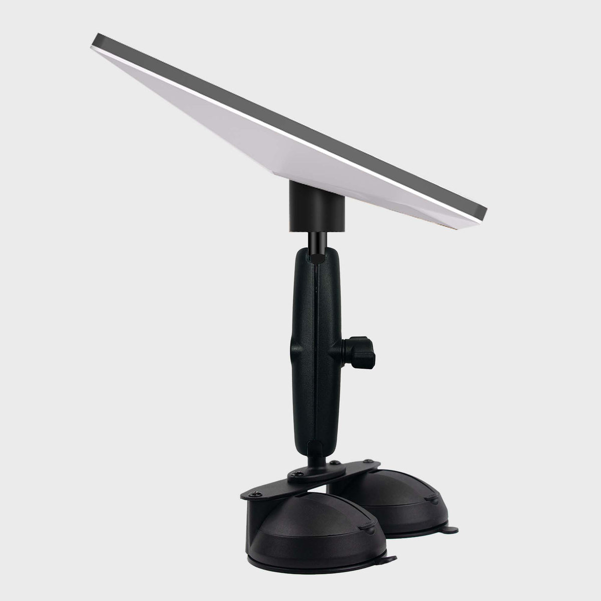Black dual suction cup mount for Starlink Mini with adjustable arm and base, designed for stable outdoor internet setup, SKU: M9560-A2