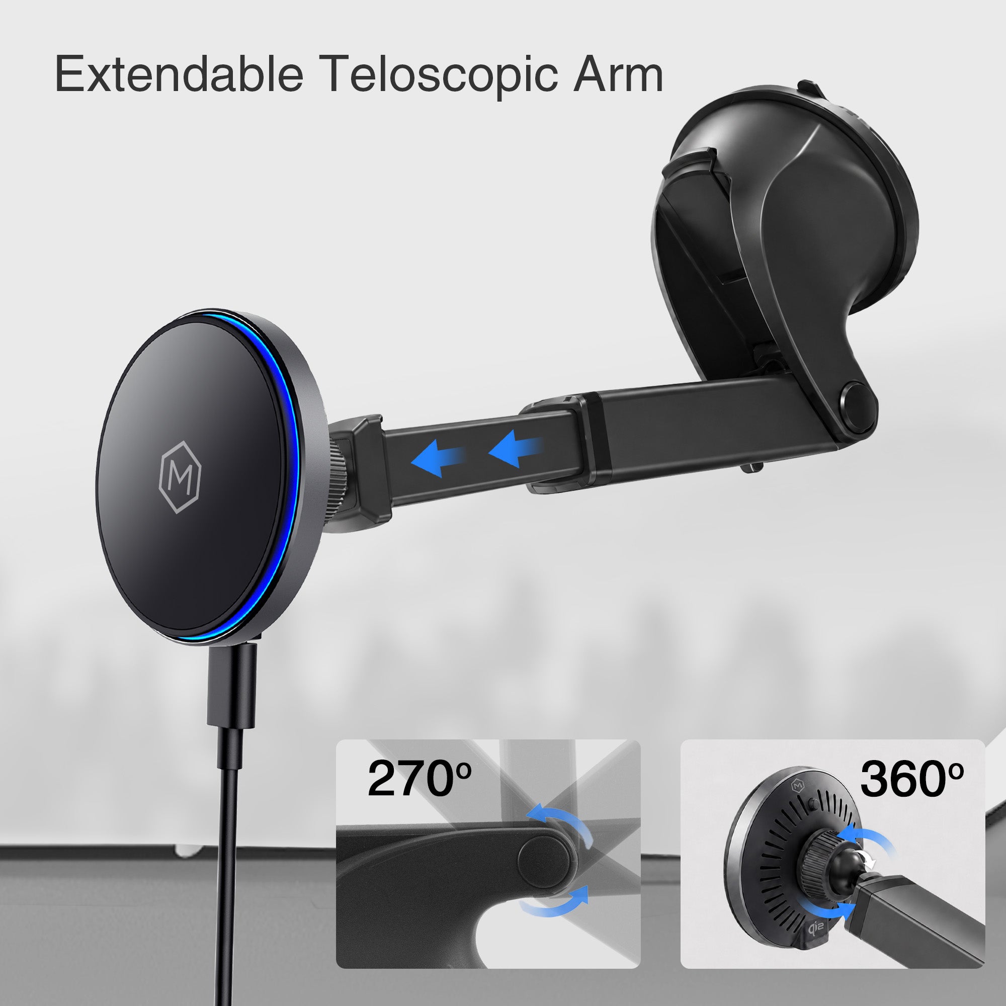 MagSwitch Qi2 Wireless Telescopic Suction Cup Phone Mount