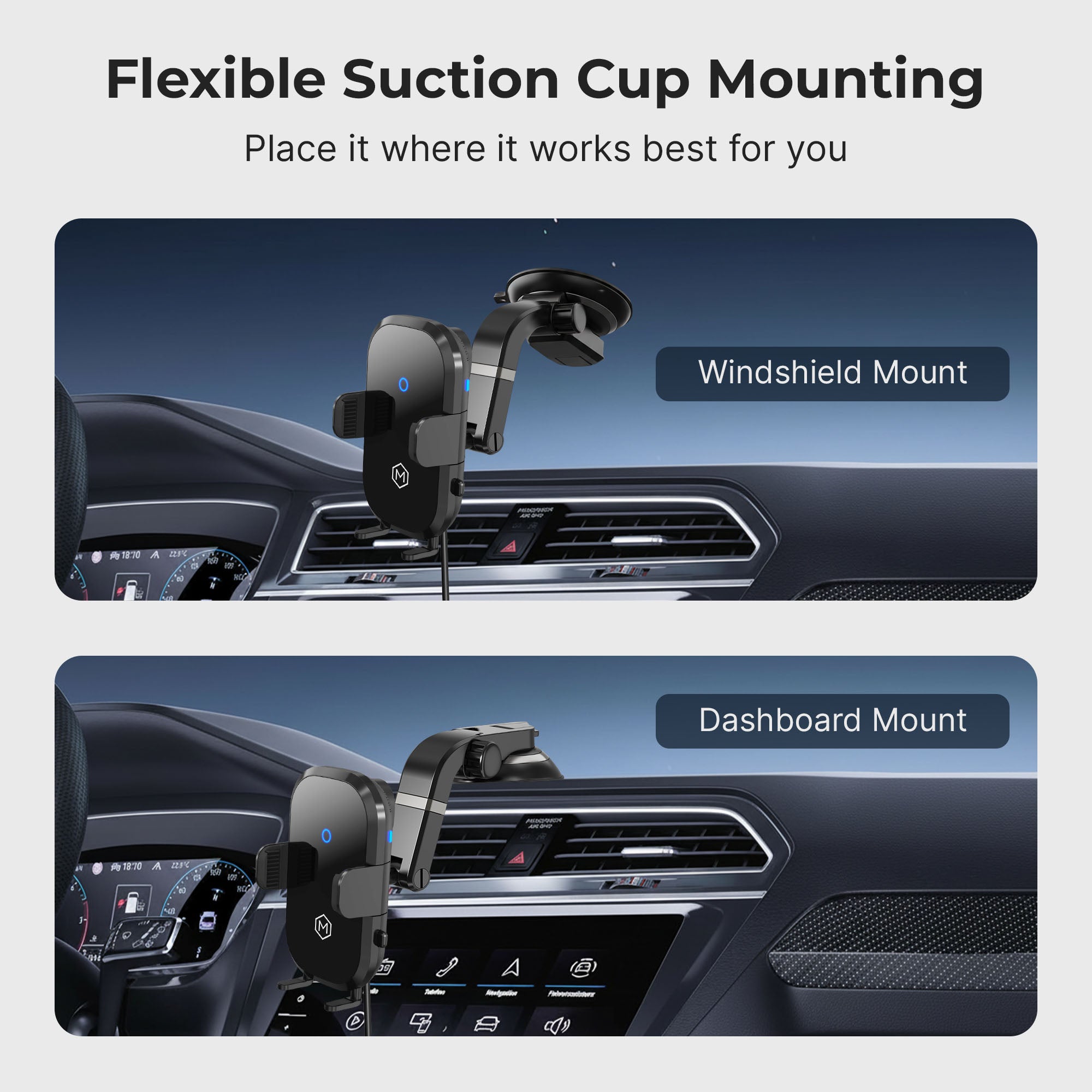 Auto Scan Fast Wireless Car Charger Mount with Multi-Angle Adjustable Suction Cup