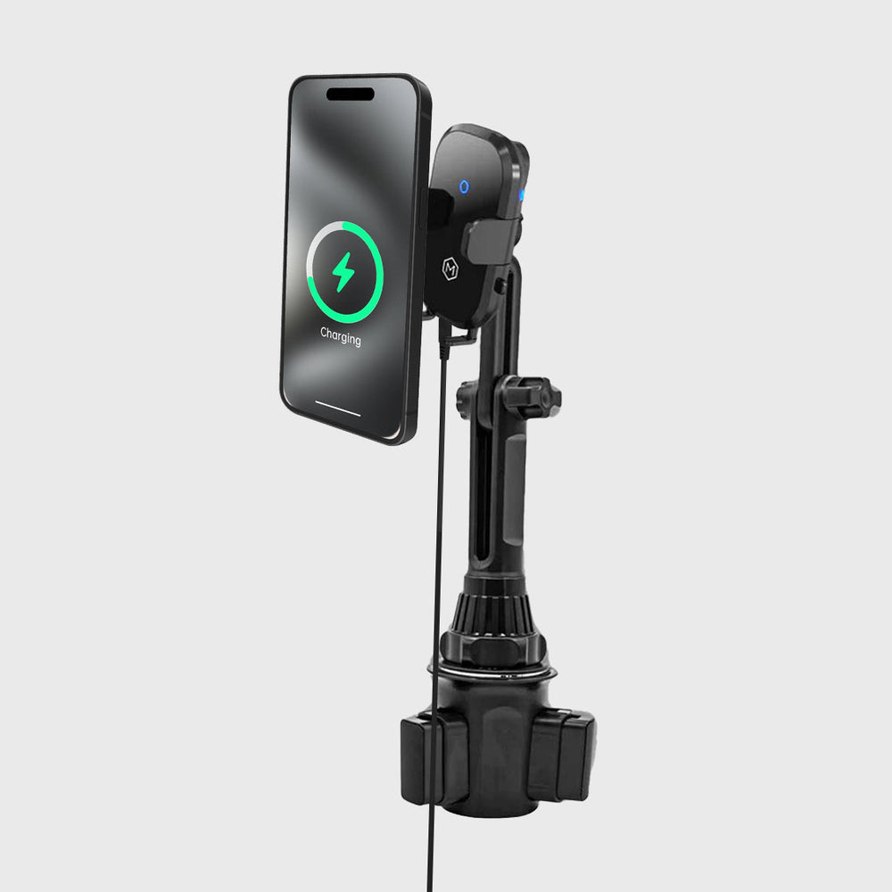 Universal Cup Holder Phone Mount – Wireless Charger + 360° Cradle for iPhone Samsung Pixel