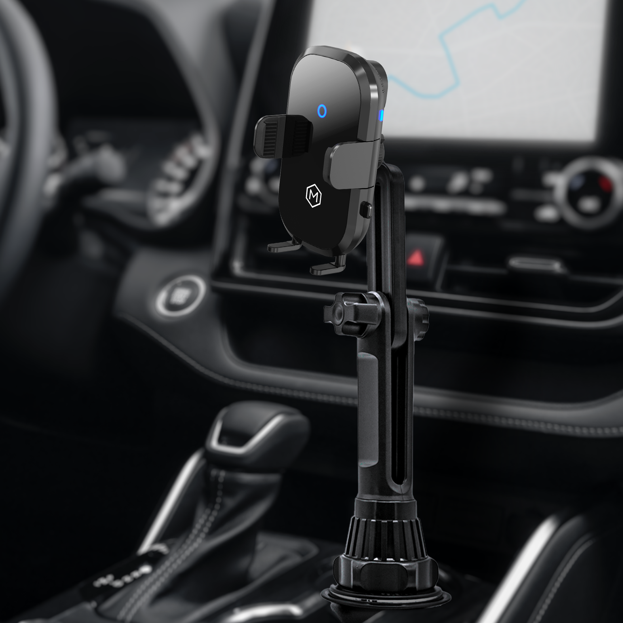 Universal Cup Holder Phone Mount – Wireless Charger + 360° Cradle for iPhone Samsung Pixel