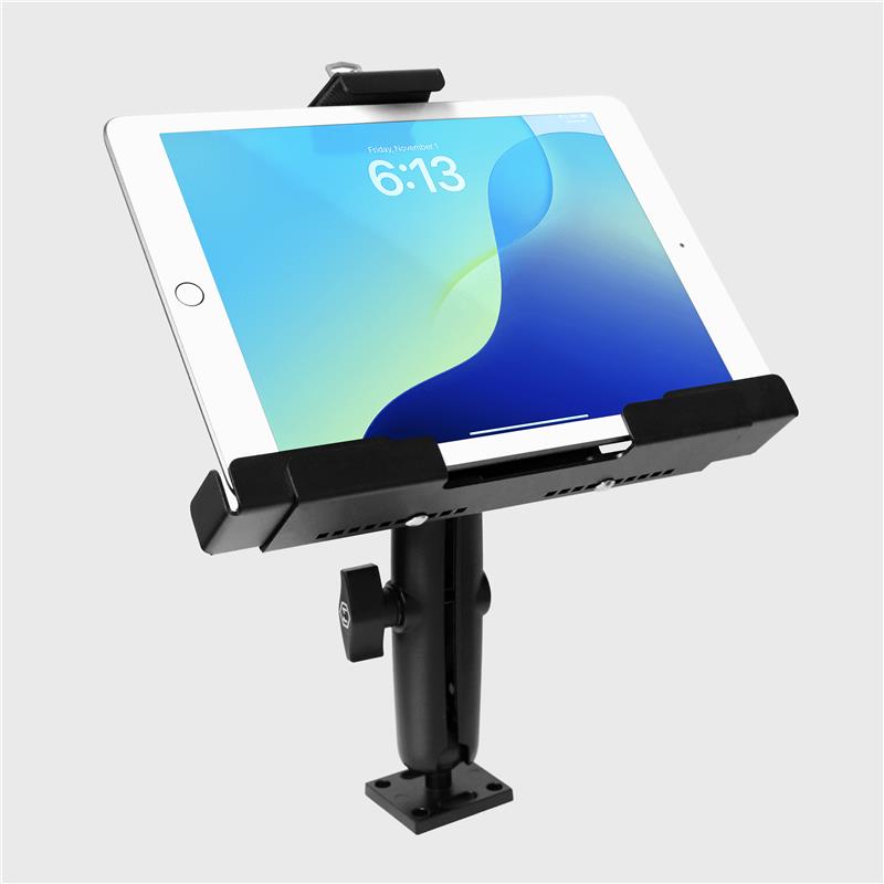 9”–13” AMPS Drill Base Tablet Holder – Metal Locking Industrial iPad Mount