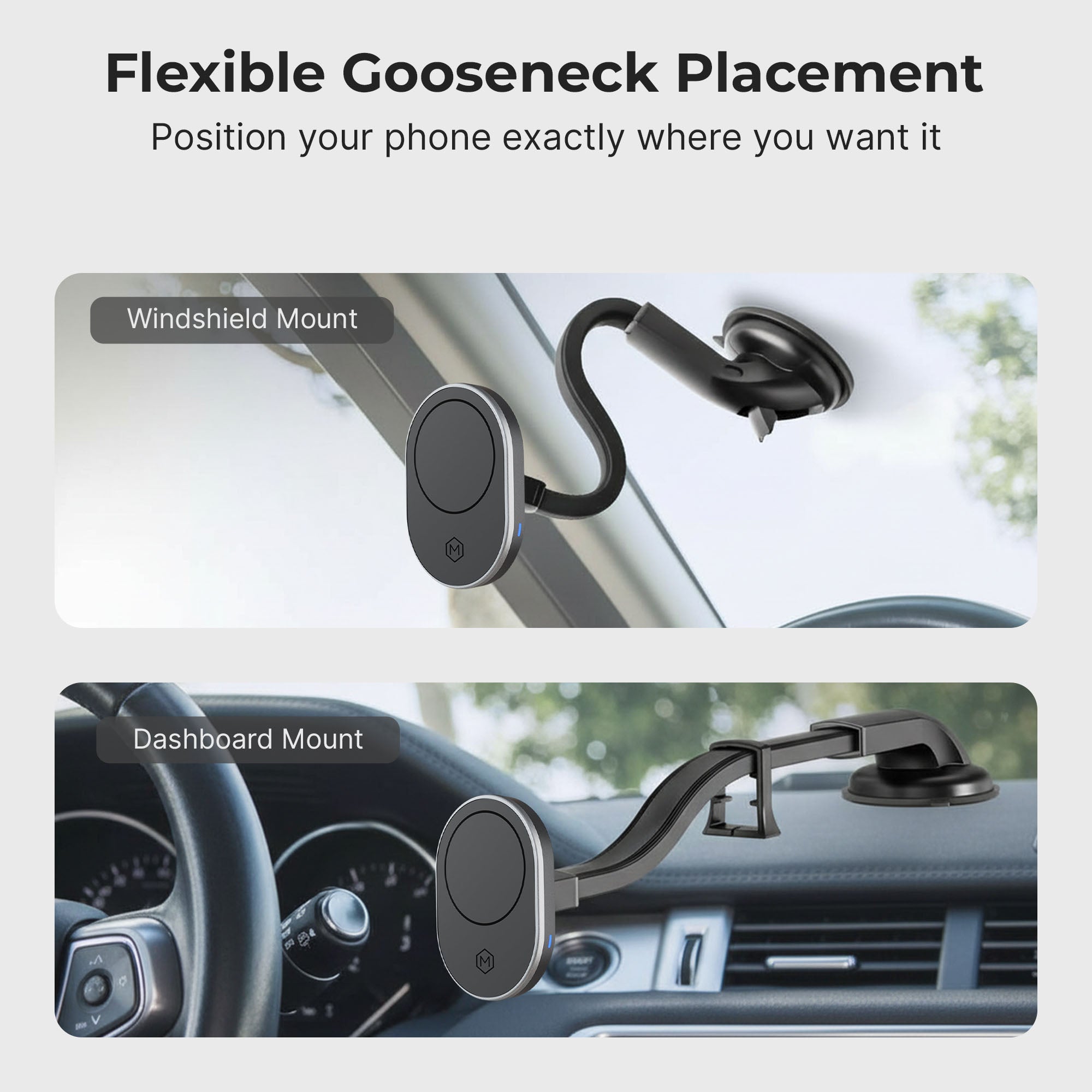 MagSafe Wireless Car Charger Flexible Gooseneck Phone Mount for iPhone and Android