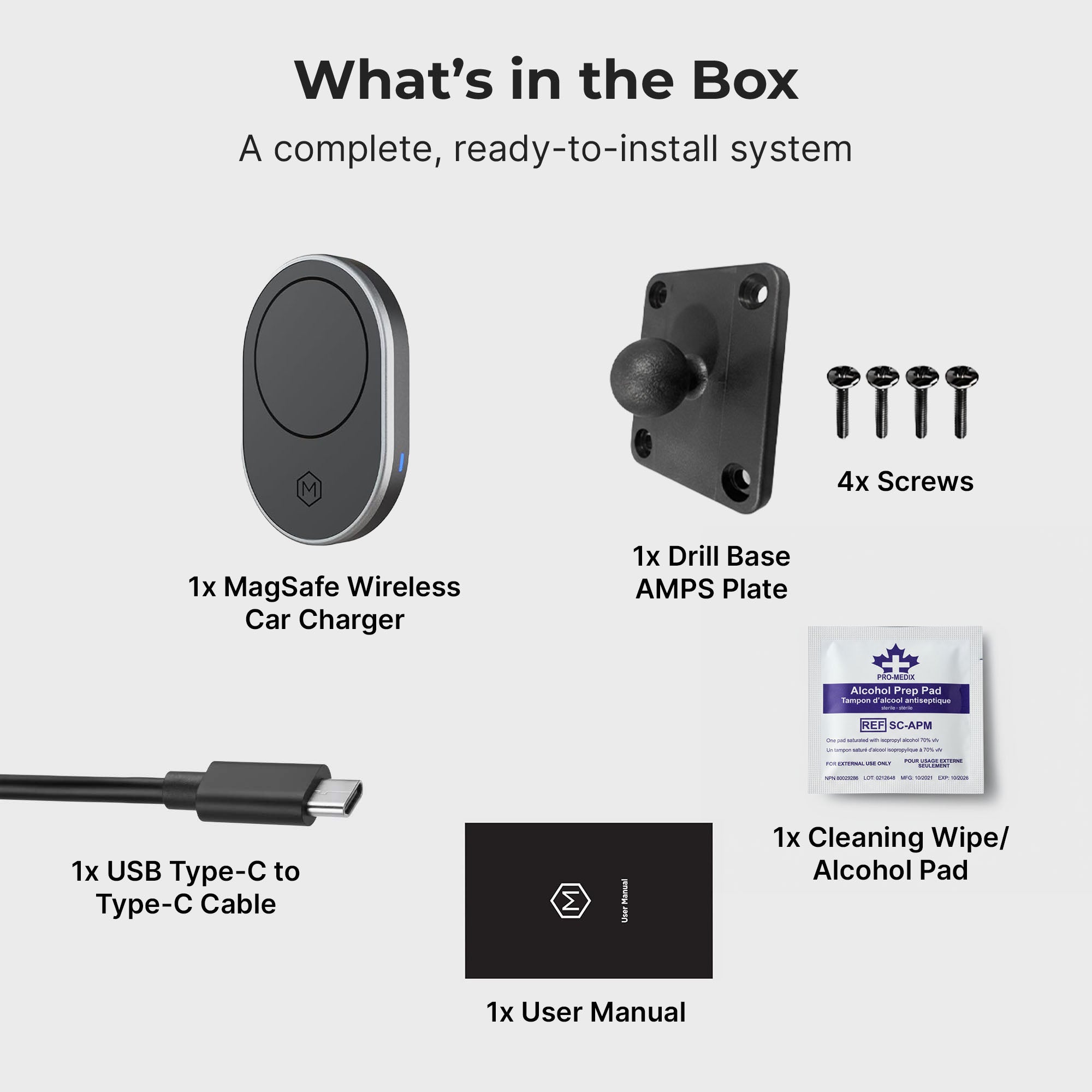 MagSafe Wireless Car Charger Mount – AMPS Drill Base 1200gf N52 Magnets 15W Charging