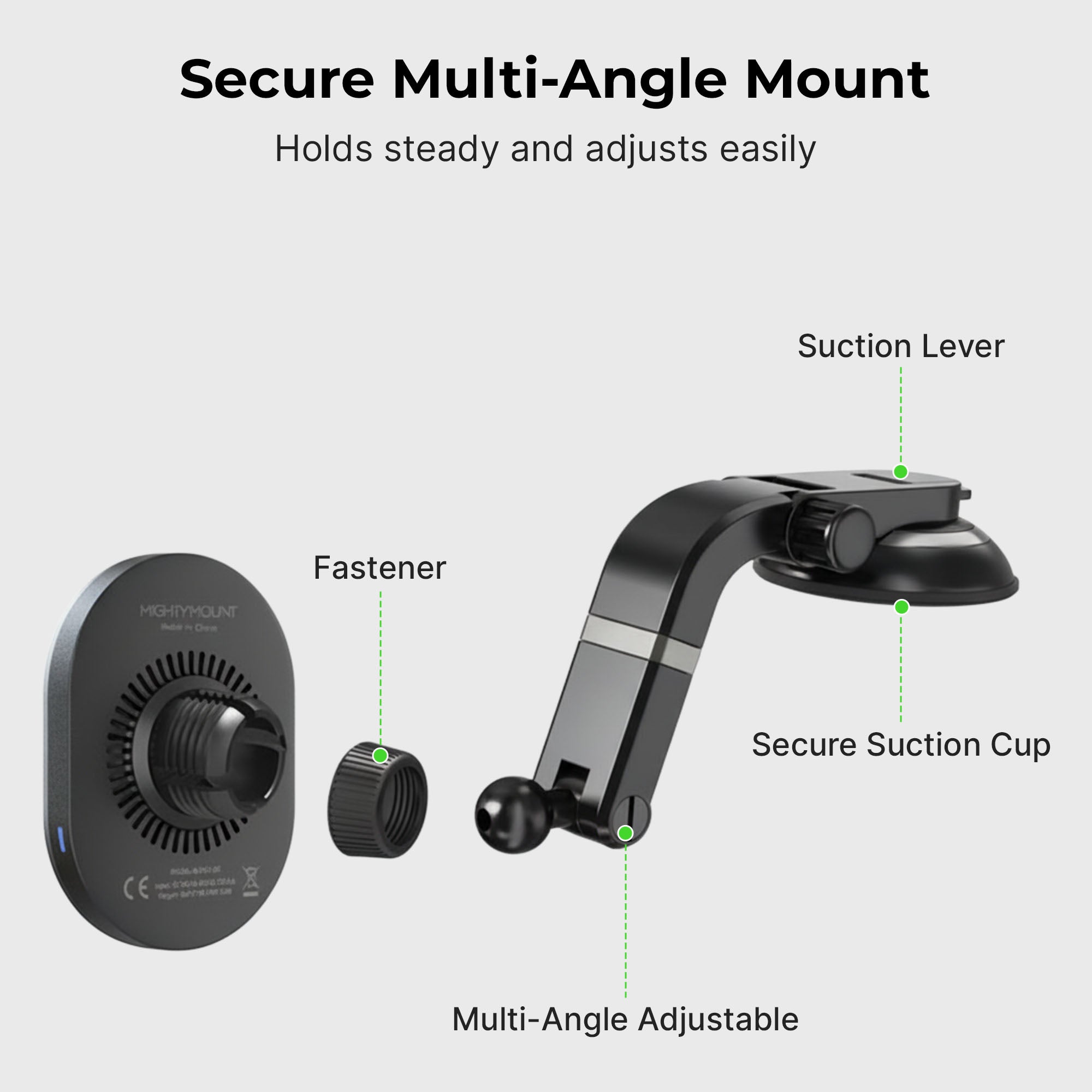 MagSafe Wireless Car Charger with Multi-Angle Adjustable Suction Cup
