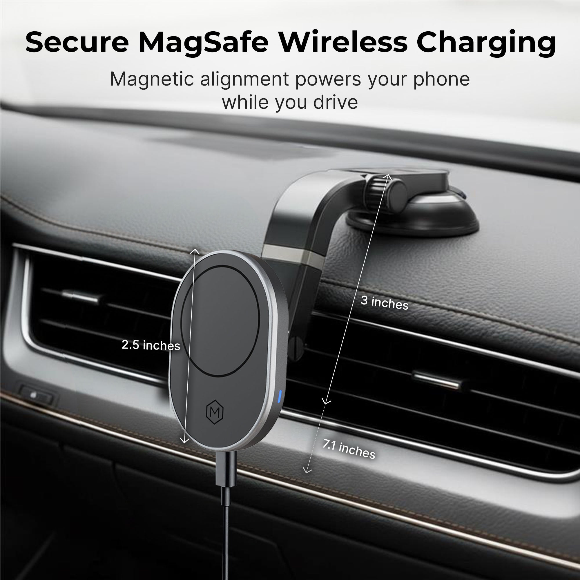 MagSafe Wireless Car Charger with Multi-Angle Adjustable Suction Cup