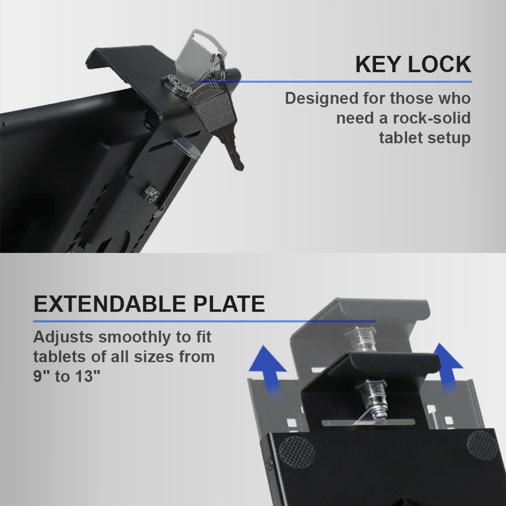 9”–13” Triple Suction Cup Tablet Holder – Metal Locking Industrial iPad Mount