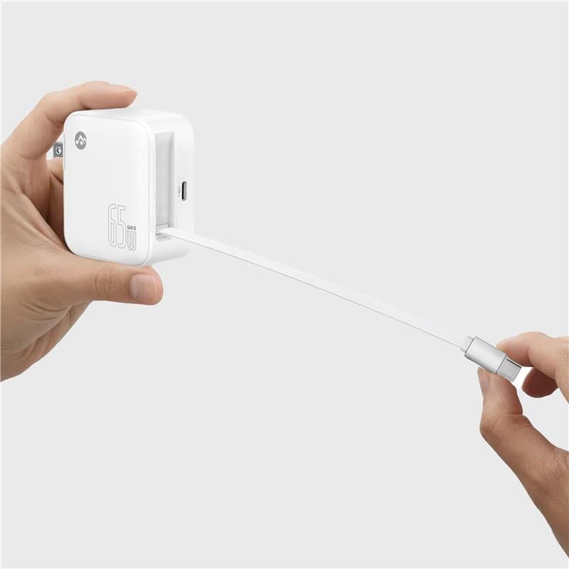 Retract 65W Foldable Wall Charger – Built-In USB-C Cable Fast Charging Adapter for Laptop Phone Tablet