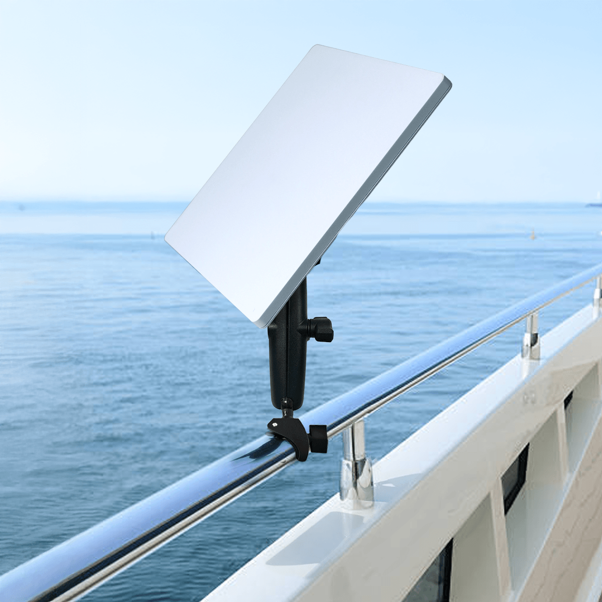 Close-up of Starlink Mini on a sleek, white surface, modern satellite antenna with slim profile, high-tech outdoor device SKU: M9560-A1
