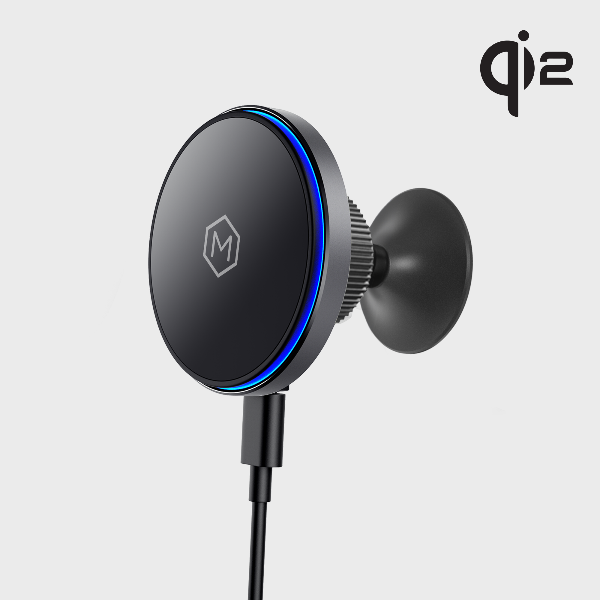 Mighty Mount MagSwitch Qi2 wireless dash phone mount holding an iPhone securely in a vehicle
