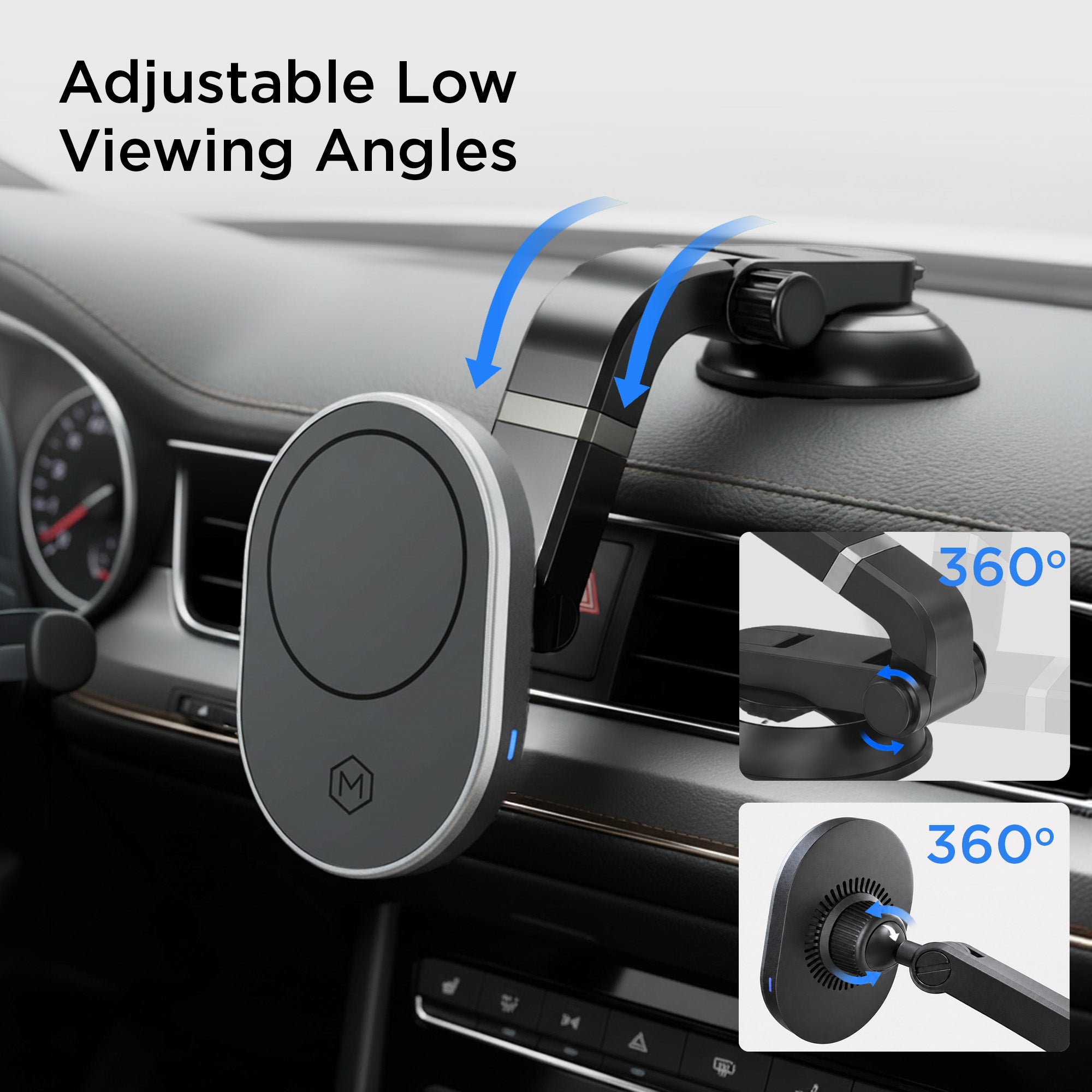 MagSafe Wireless Charger Multi-Angle Adjustable Suction Phone Mount for iPhone and Android