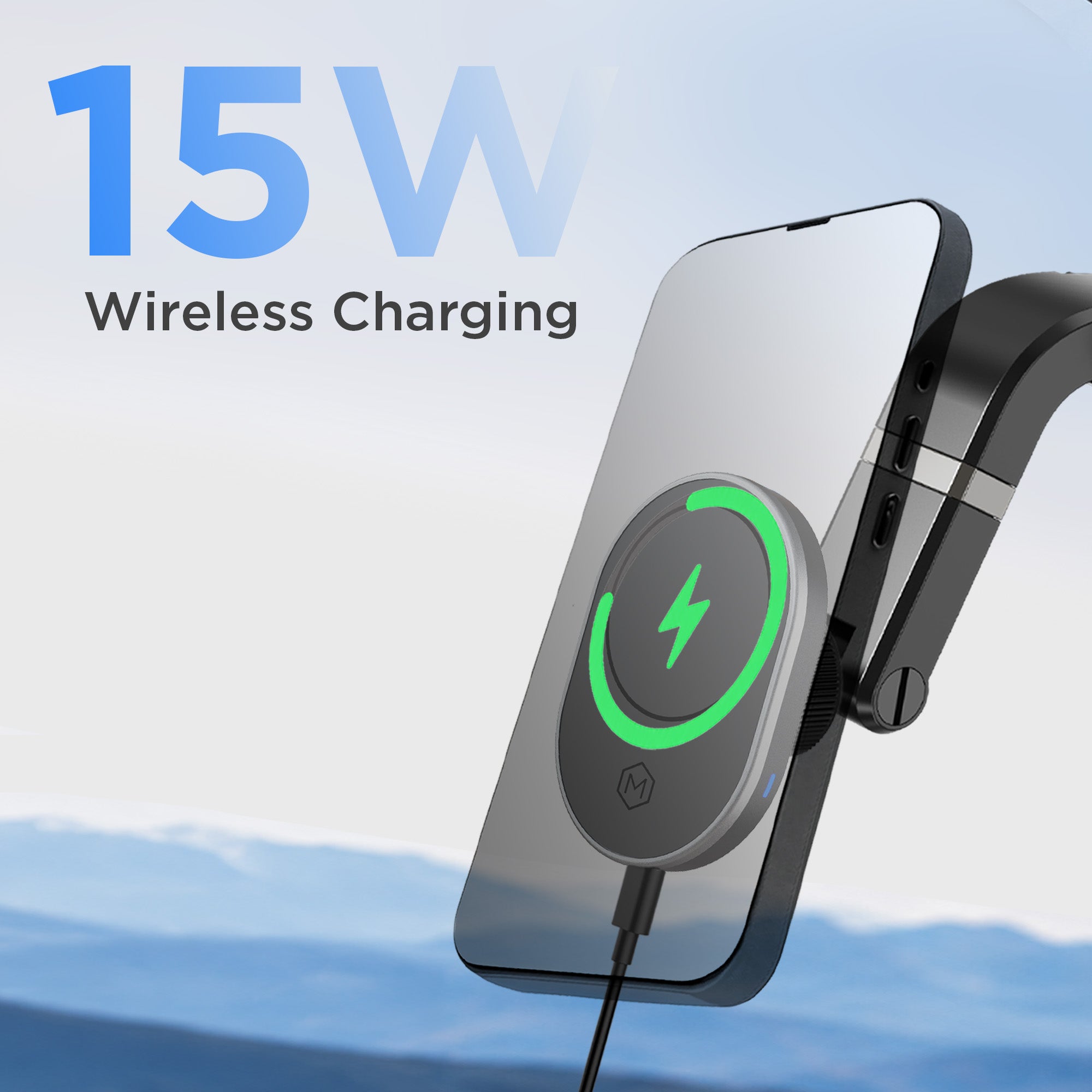 MagSafe Wireless Charger Multi-Angle Adjustable Suction Phone Mount for iPhone and Android