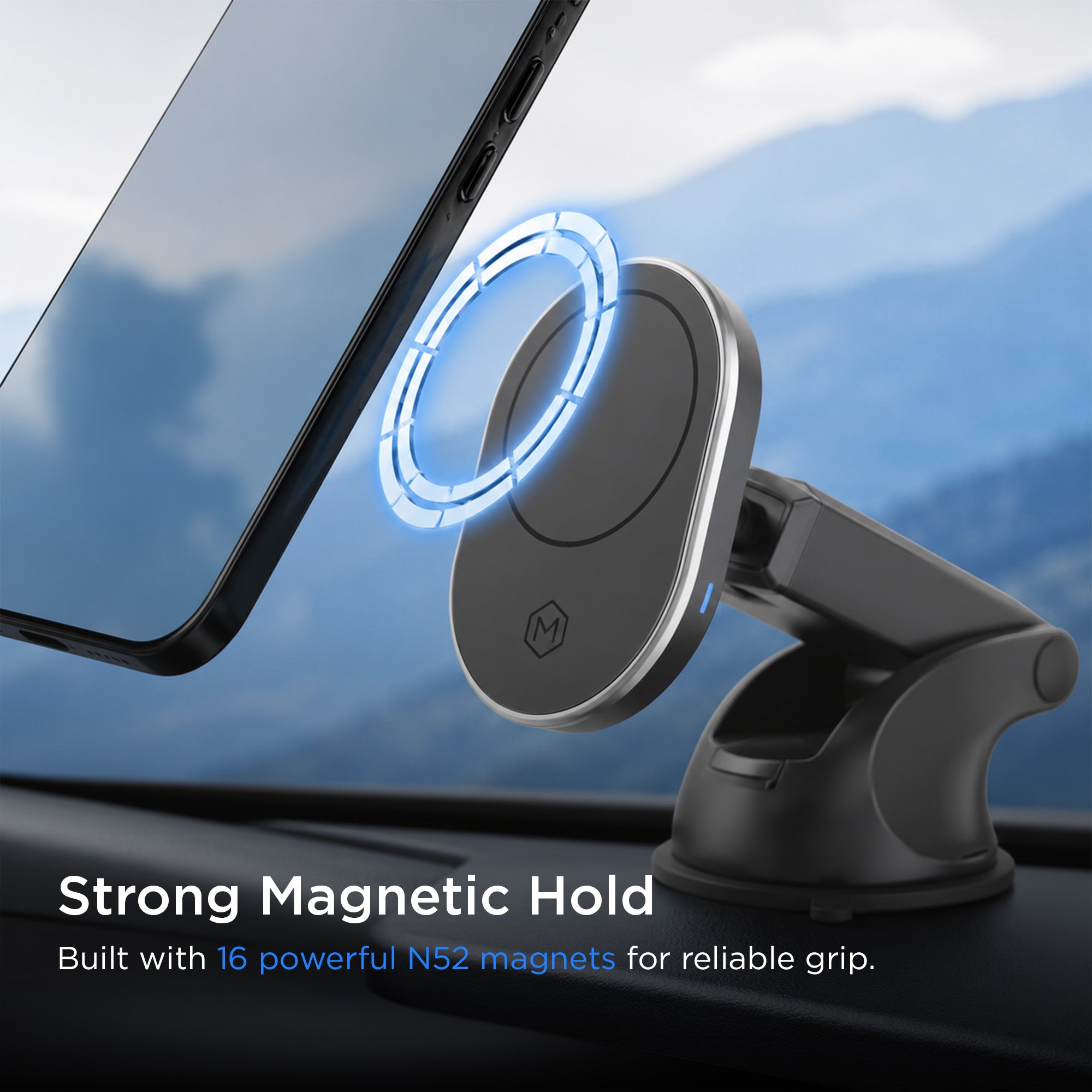 MagSafe Wireless Car Charger Suction Dash Phone Mount for iPhone and Android