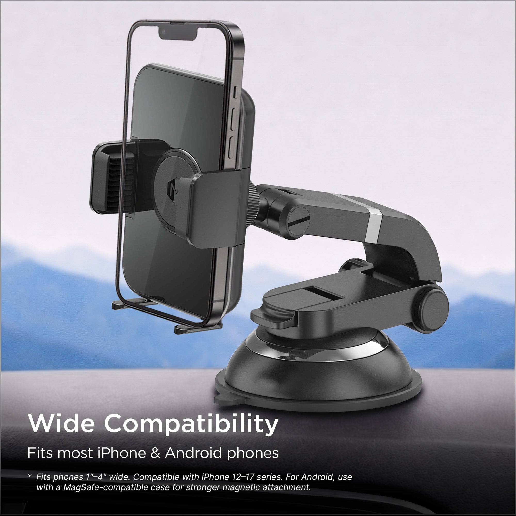 One-Touch Cradle Phone Mount With Multi-Angle Adjustable Suction Cup for iPhone and Android