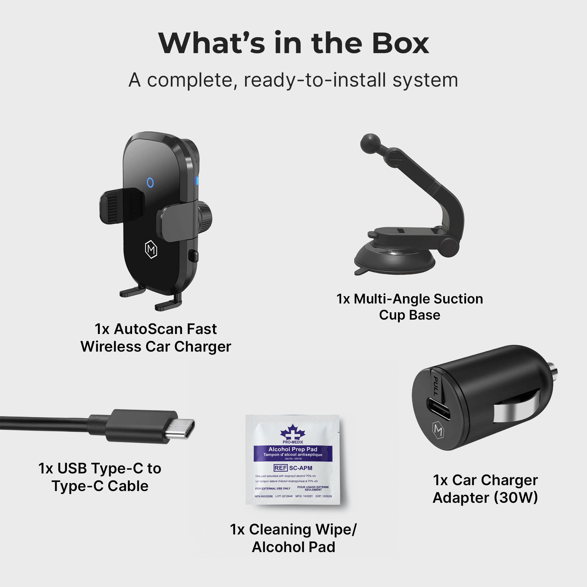 Auto Scan Fast Wireless Car Charger Mount with Multi-Angle Adjustable Suction Cup