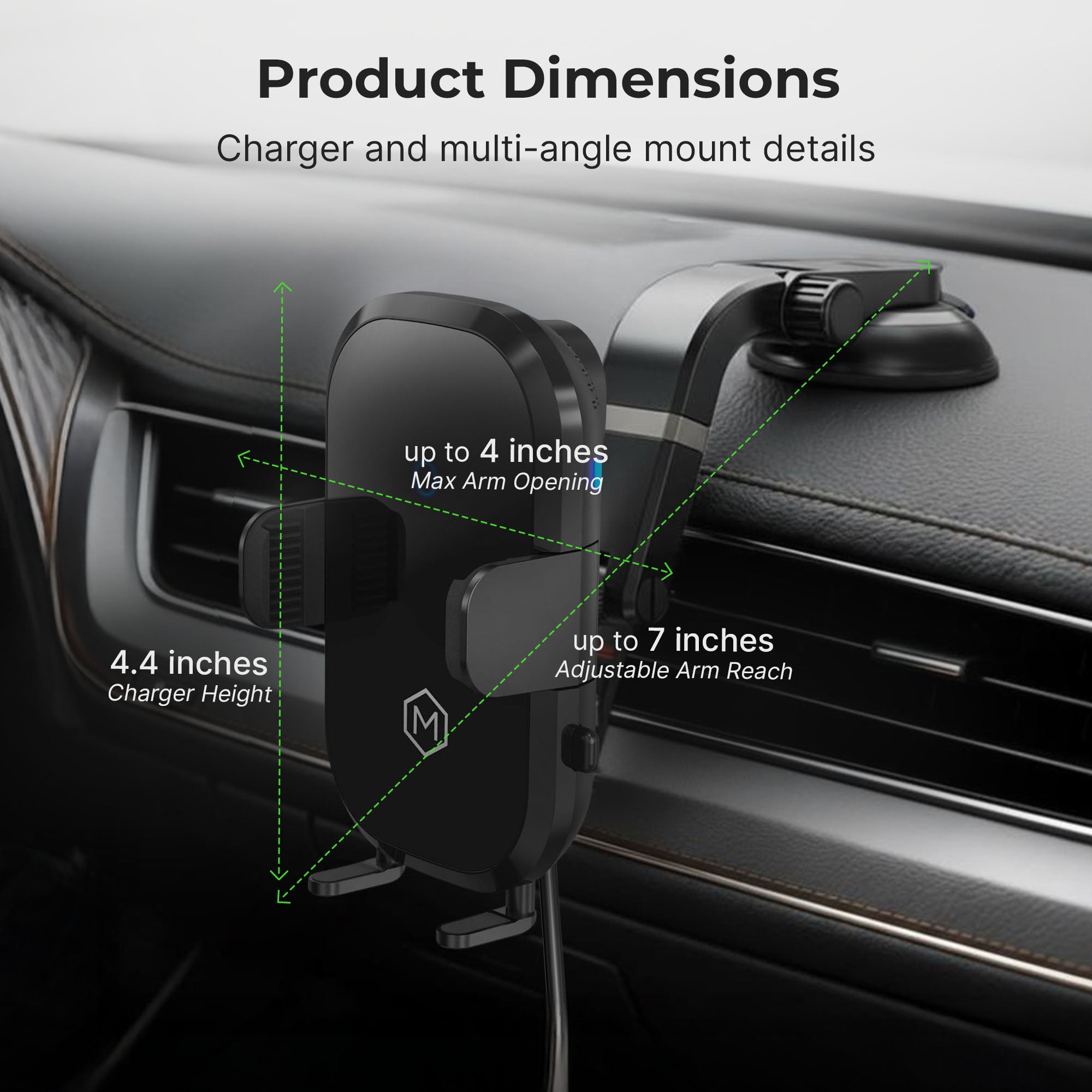 Auto Scan Fast Wireless Car Charger Mount with Multi-Angle Adjustable Suction Cup