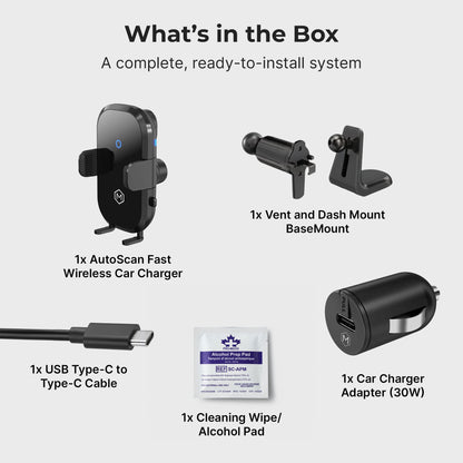 Auto Scan Fast Wireless Car Charger Mount For Vent & Dash