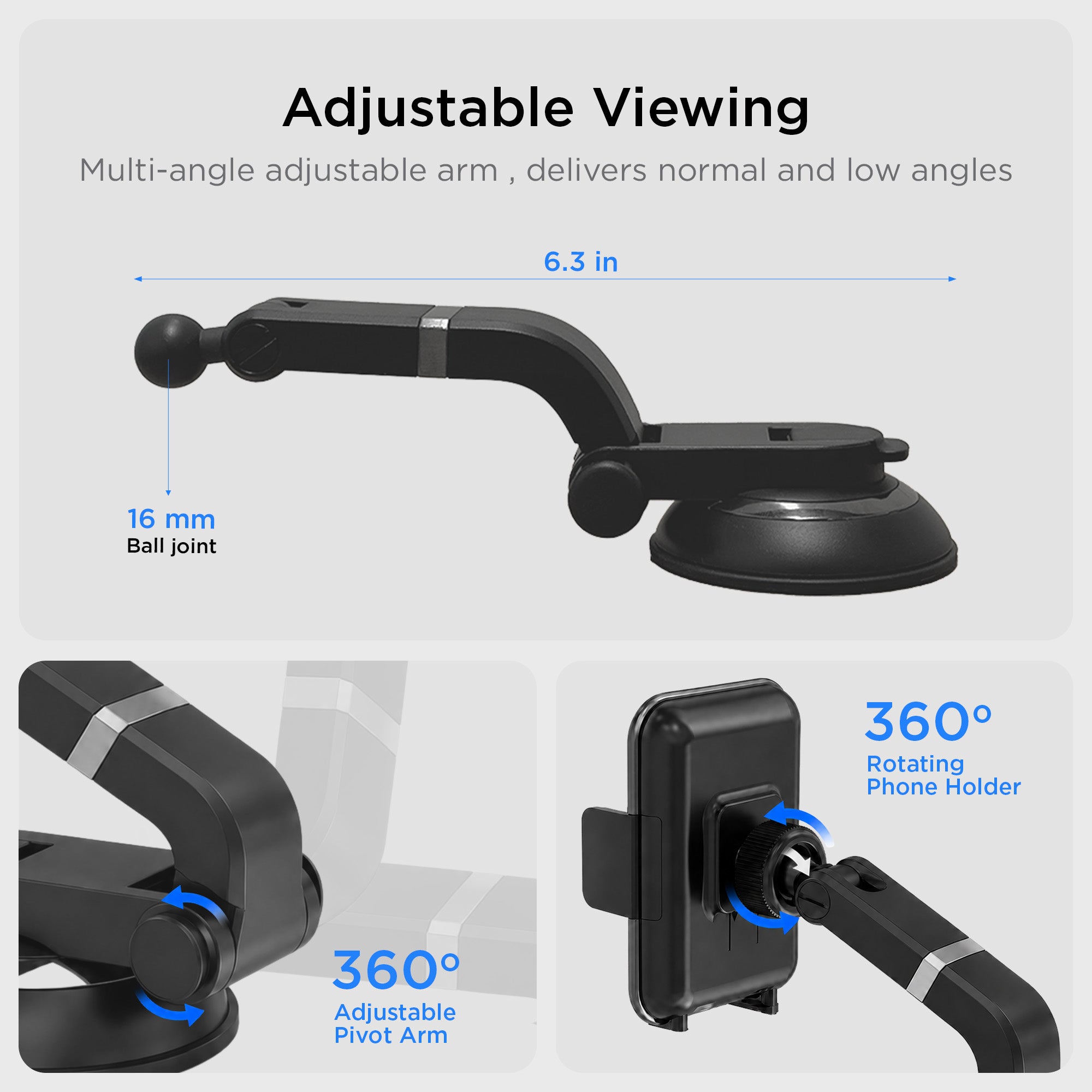 MagSafe Suction Cup Car Phone Mount Multi-Angle Adjustable Holder for iPhone and Android