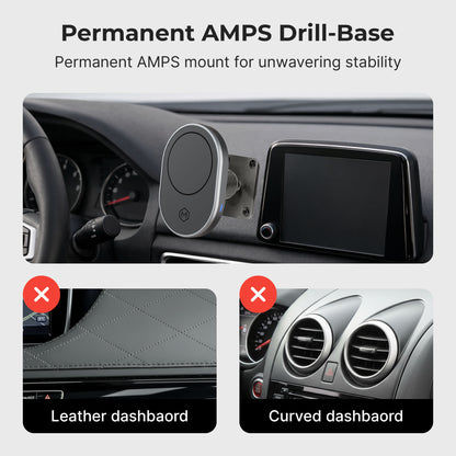 MagSafe Wireless Car Charger Mount – AMPS Drill Base 1200gf N52 Magnets 15W Charging