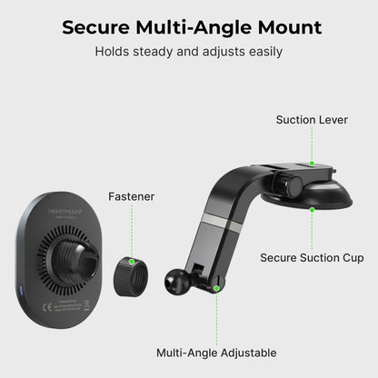 MagSafe Wireless Car Charger with Multi-Angle Adjustable Suction Cup