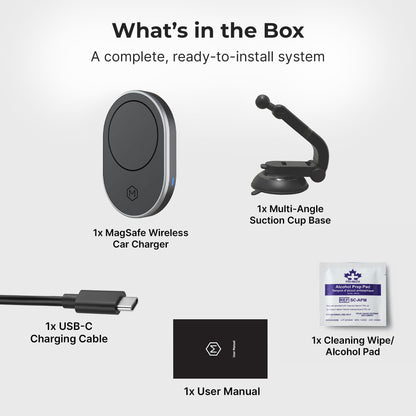 MagSafe Wireless Car Charger with Multi-Angle Adjustable Suction Cup