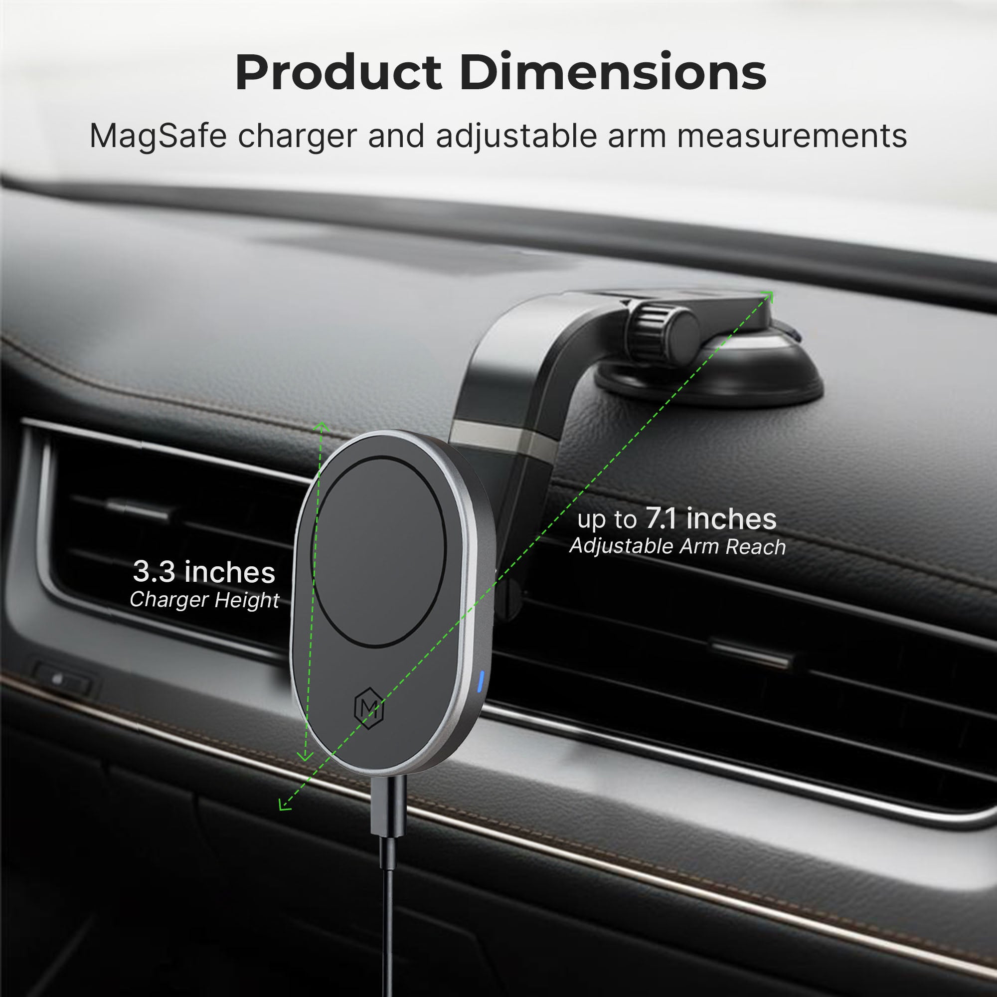 MagSafe Wireless Car Charger with Multi-Angle Adjustable Suction Cup