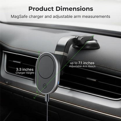 MagSafe Wireless Car Charger with Multi-Angle Adjustable Suction Cup