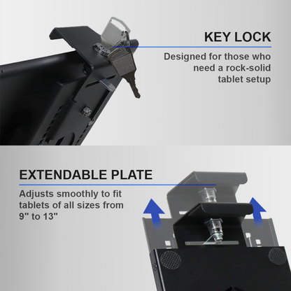 Mighty Mount® 9" to 13"AMPS Drill Base Metal Locking iPad / Tablet Holder