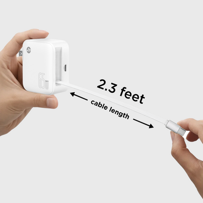 Retract 65W Foldable Wall Charger – Built-In USB-C Cable Fast Charging Adapter for Laptop Phone Tablet